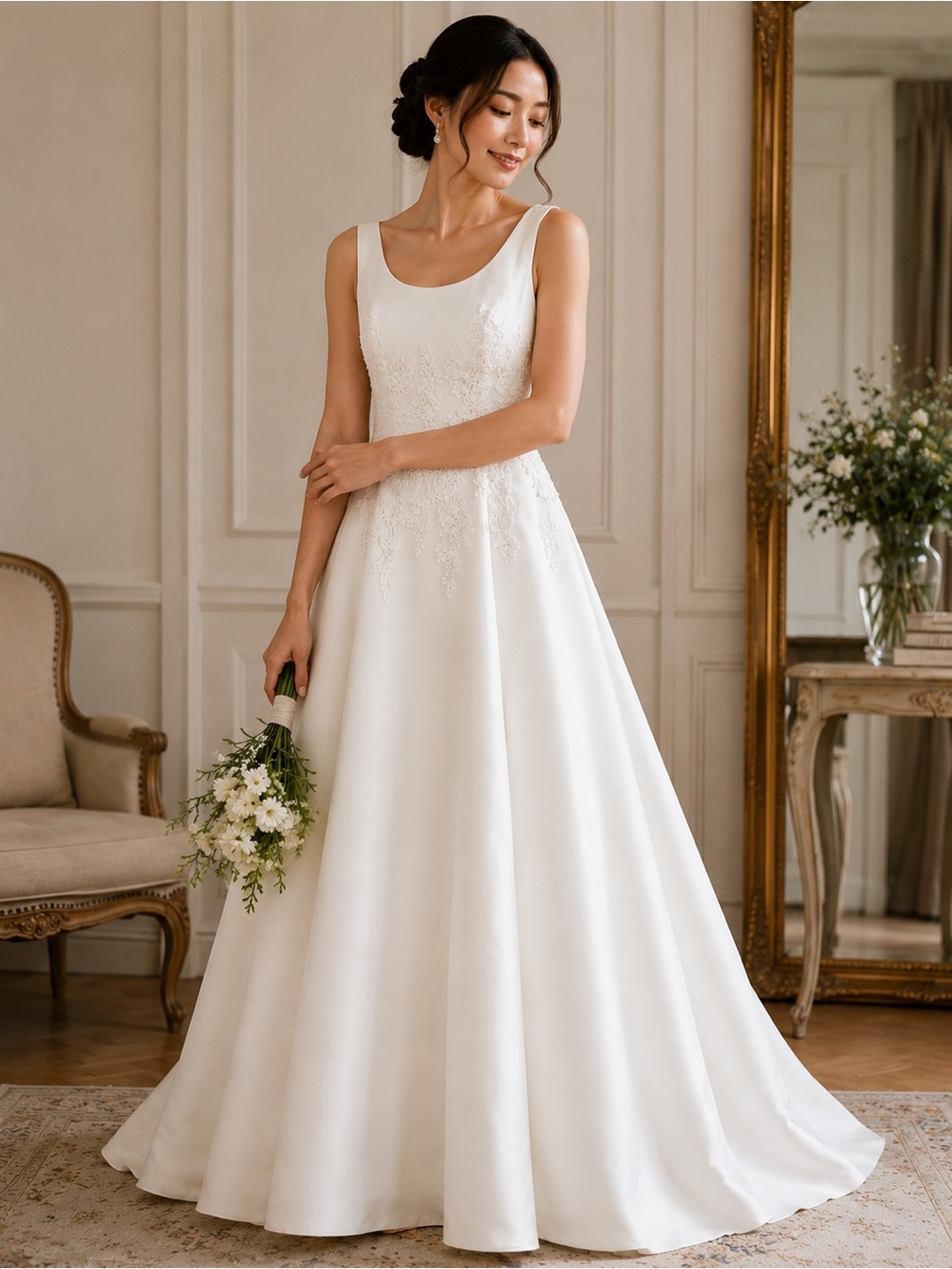 Elegant White Maxi Wedding Dress with Scoop Neck